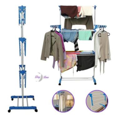 Imagem de Varal de Chão Dobrável 3 Andares com Rodinhas Azul Claro Day Luna Port