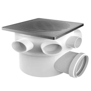 Imagem de Caixa Sifonada com Porta Grelha Prata e Grelha Inox Quadrados 150x150x50mm com 7 Entradas - 27068715 - TIGRE