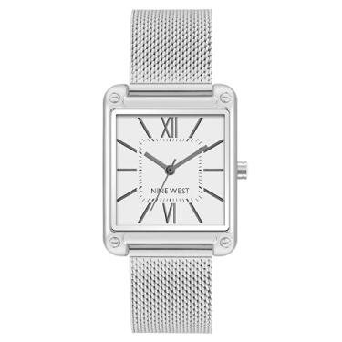 Imagem de Nine West Relógio feminino com pulseira de malha, Prata