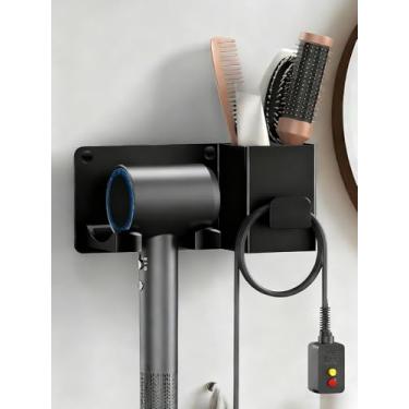 Imagem de Suporte para secador de cabelo com organizador de ferramentas, suporte para secador de cabelo compatível com Dyson, Shark, cabide de secador de cabelo, montado na parede por fitas adesivas de 3 m ou