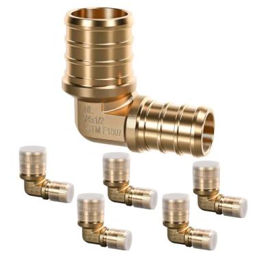 Imagem de OURU Acessórios PEX 1,9 cm x 1,27 cm, 6 peças de conectores de latão redutores de cotovelo sem chumbo para tubo PEX B, certificado NSF UPC, ASTM F1807, compatível com anéis de crimpagem/braçadeira
