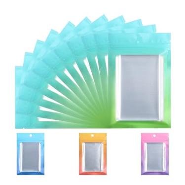 Imagem de 4 sacos Mylar de impressão personalizada com 100 peças de sacos de embalagem Ziplock transparentes à prova de cheiro, bolsas de alumínio para lanches, joias, doces, biscoitos (pacote com 100 verdes, 9