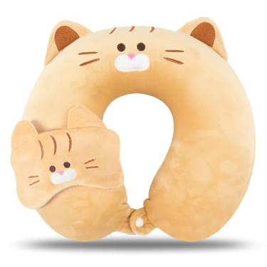 Imagem de Travesseiro infantil de pescoço para viagem com máscara de sono, travesseiro de pescoço fofo de viagem, travesseiro de espuma viscoelástica para dormir para meninos e meninas, avião, trem, carro, uso