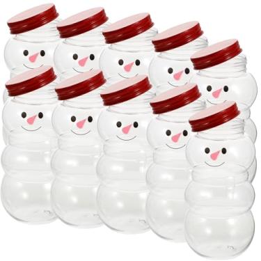 Imagem de Tofficu Potes De Doces Boneco Neve Natal: 10 Peças Garrafa Suco Plástico Transparente, Pote Biscoitos Com Tampa 500 Ml, Recipiente Chocolate Para Lembrancinhas Natal, Garrafas Leite Bebidas, Decoraç