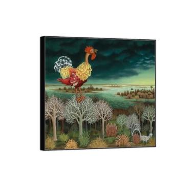 Imagem de BMZFYBS Arte de parede em tela reprodução de pintura famosa - imagens de moldura preta para sala de estar - paisagem com galo - pôster e impressões 40 x 40 cm 16 x 16 pol