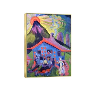 Imagem de BMZFYBS Arte de parede em tela reprodução de pintura famosa - imagens de moldura dourada para sala de estar - pôster e impressões de decoração de casa na montanha 50 x 70 cm 20 x 27 pol