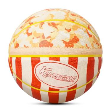 Imagem de Kuangmi Bola de basquete com tema alimentar, tamanho oficial 7 (75,4 cm), bola de rua divertida e divertida, para interior e exterior, pipoca