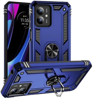 Imagem de SORAKA Capa para Motorola Moto G14 com suporte de anel capa armadura Motorola Moto G14 capa traseira de policarbonato rígido com placa de metal para telefone magnético suporte de carro azul