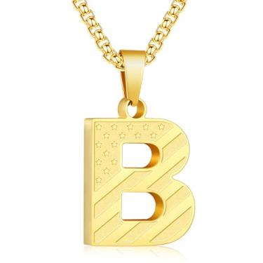 Imagem de Zocomi Colar com pingente de inicial da bandeira americana para homens e meninos, corrente de aço inoxidável 316L A-Z caixa de letras 50 + 5 cm joias presentes, Aço inoxidável, Sem Pedra Preciosa