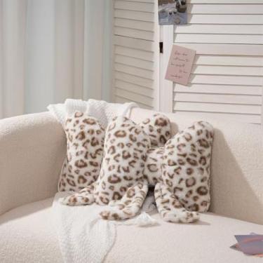 Imagem de GKWW 2 Pack Cute Leopard Print Bow Throw Pillows Furry Cheetah Bownote Plush Pillow Decor Bow Lumbar Suffed Pillow for Home Living Room Bedroom Bed Couch Cushion