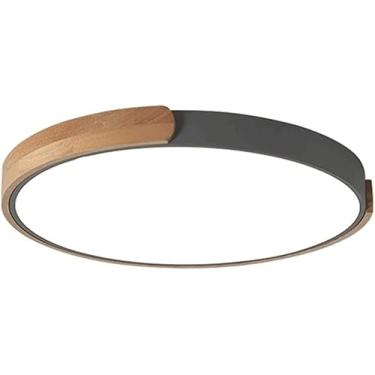 Imagem de Lustre de teto moderno de LED, luminária regulável em 3 tons, estilo nórdico minimalista, lâmpada de economia de energia com design de ferro forjado em madeira e cúpula de acrílico, iluminaç