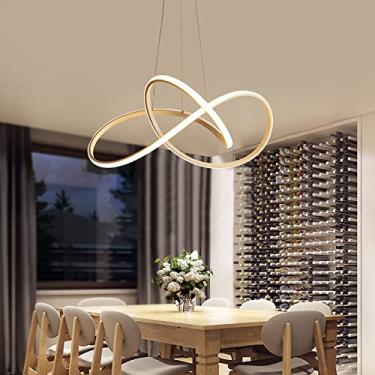 Imagem de Lustre moderno de LED com anel regulável, luminária pendente circular contemporânea de 3 anéis para cozinha, sala de jantar, luminária pendente dourada irregular, 50x50 cm (20x20 polegadas)