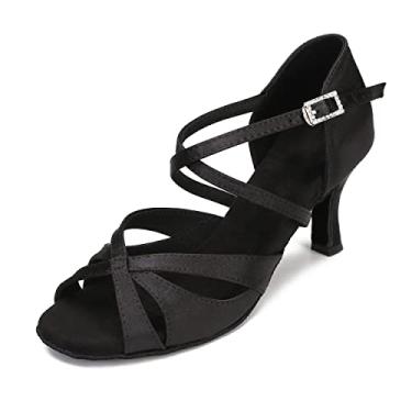 Imagem de Sapatos de dança latina femininos sapatos de dança salsa de salão 6 salto 7 cm, Preto-7,6 cm, 37