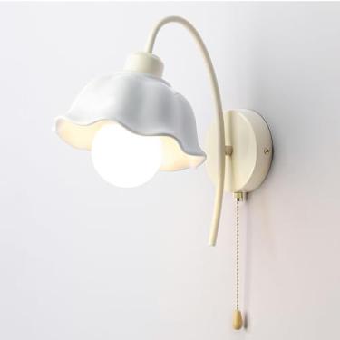 Imagem de Luminária de parede de cerâmica branca, moderna, decoração com flores, luminária de parede com interruptor de corrente, luminária de parede francesa em creme, arandelas de cerâmica nórdicas