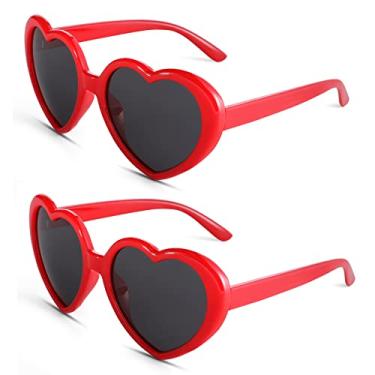 Imagem de Hycredi Óculos de sol polarizados em forma de coração para mulheres, retrô, moderno, adorável, óculos de sol grandes com armação grande, C1-vermelho/cinza + vermelho/cinza, Medium