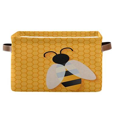 Imagem de Cesta de armazenamento de animais, colmeia de mel, estampa geométrica, caixa de armazenamento de cubo de lona durável, dobrável, cesto organizador de brinquedos com alças para prateleira, armário, quarto, escritório