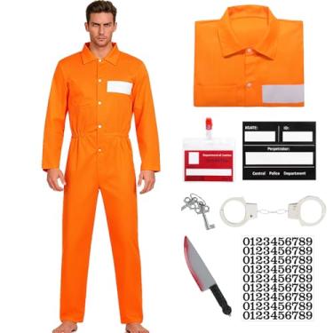 Imagem de Macacão masculino laranja prisioneiro, prisioneiro, fantasia para Halloween adulto (laranja-1, GG)