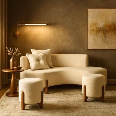 Imagem de Conjunto Sofá Curvo Orgânico + 02 Puff Luna Boucle Off White - Montana