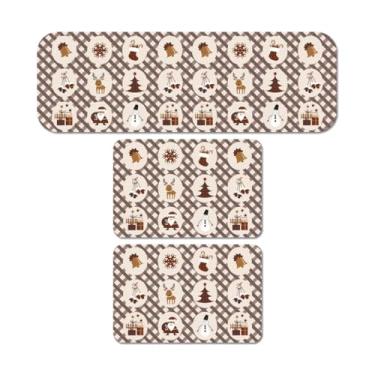 Imagem de Tapete de Cozinha Kit 3 peças Passadeira 95 X 34 cm, e dois tapetes 34 X 60 cm (Simbolos de Natal Bege e Marrom Claro)