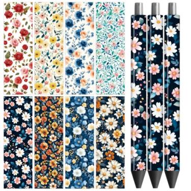 Imagem de Peacoblue Adesivo de transferência UV DTF com estampa floral - 48 peças à prova d'água impressão HD UV DTF caneta adesivos adesivos para caneta lápis DIY personalizada artesanato decorativo presentes