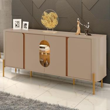 Imagem de Balcão Buffet Tambaú 4 Portas 1 Prateleira com Vidro e Led Fendi/Freijó - Móveis Bechara