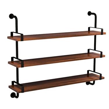 Imagem de Prateleiras flutuantes para parede, prateleiras de tubos industriais, prateleira de parede rústica, prateleira de madeira, estantes de livros de bar, quinta, quarto, sala de estar, prateleiras de