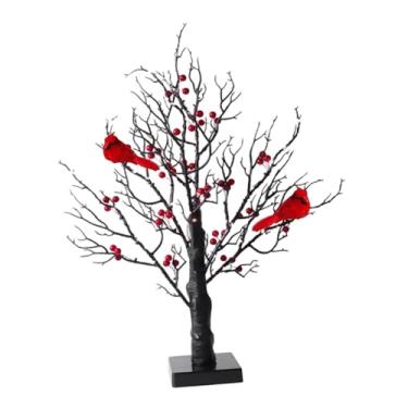 Imagem de Fenteer Abajur de mesa em formato de bétula, luminária de mesa artificial de fada, peça central de mesa, decoração de Natal, árvore vintage brilhante para