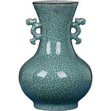 Imagem de LIFOND Vaso de flores, vaso de cerâmica, vaso de flor de porcelana grande de 30 cm, alça de orelha dupla retrô chinês, azul e branco, vasos decorativos, arranjos de flores, vaso de flores, decoração