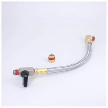 Imagem de Conjunto de válvula de drenagem de latão macho NPT de 1/10.2 cm de tubo trançado de aço inoxidável para compensador de ar