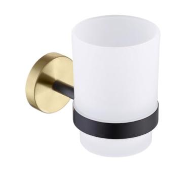 Imagem de Ouro com suporte de papel de banheiro preto suporte de barra de toalha prateleira dispensador de sabão de vidro suporte de prato de copo de aço inoxidável, suporte de papel (suporte de copo)