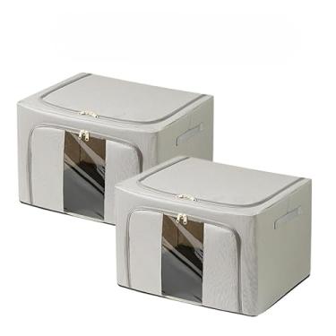 Imagem de Kit Caixas Organizadoras Dobráveis com Visor Transparente – Tecido Oxford e Estrutura de Aço para Roupas, Edredons e Brinquedos(CINZA 66L, 2 UNIDS)