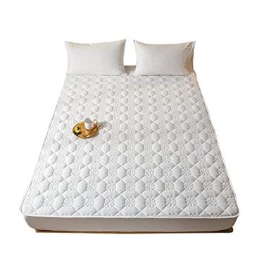 Imagem de Lençol de baixo elástico macio resistente a rugas, capa de colchão acolchoado espesso, forro de colchão permeável ao ar para quarto, apartamento, hotel, cinza, 150 × 200 cm + 30 cm (solteiro branco