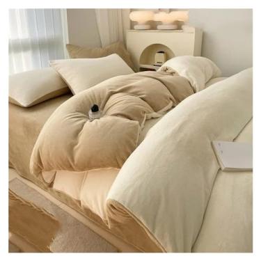 Imagem de Jogo de cama de inverno quente de veludo coral de inverno conjuntos de edredom casal queen conjuntos de lençóis de travesseiro (A 200 cm x 230 cm 4 peças)