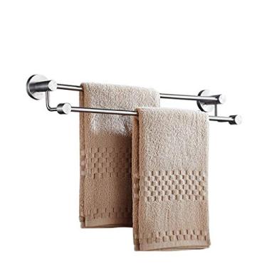 Imagem de Xiaolin Toalheiro multifuncional toalheiro de aço inoxidável para armazenamento de toalhas montado na parede, barra de toalha única para banheiro (barra dupla) trilhos de armazenamento