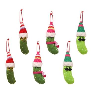 Imagem de Enfeites de picles de Natal com chapéu de Papai Noel, 6 peças de feltro, decorações de árvore de pepino verde, suprimentos de Natal