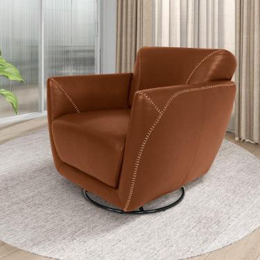 Imagem de Poltrona Decorativa Valentina Sala de Estar Giratória Couro Conhaque Brilho G40 - Gran Belo
