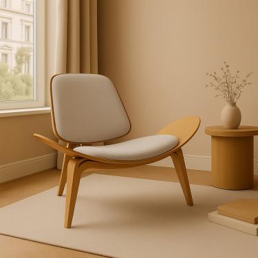 Imagem de Poltrona Decorativa Base de Madeira Shell Linho P01 - D'Rossi