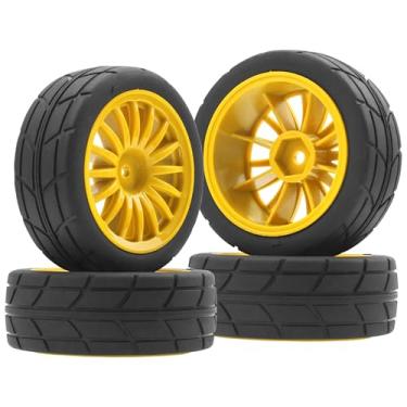 Imagem de 4Pack Vgoohobby OD70mm RC 1/10 On Road Rubber Tires w/Plastic Wheel Rims 12mm Hex Compatible with HSP HPI Redcat Tamiya Traxxas Kyosho 1/10 RC On Road Racing Touring Car (Yellow)