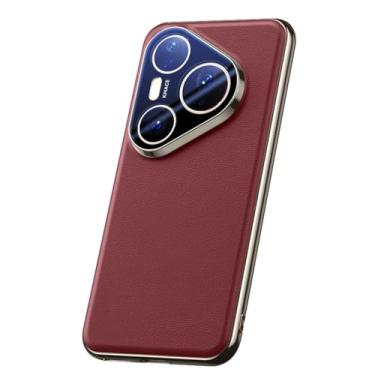 Imagem de HAOMRIYL Capa de couro genuíno para Huawei Pura 80 Ultra/80 Pro +/80 Pro/80, capa fina de couro verdadeiro, revestimento de proteção de lente com tudo incluído, vermelha, 80 Ultra