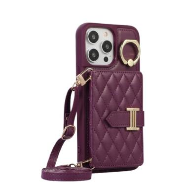 Imagem de Capa de telefone carteira crossbody para iPhone 13 12 11 Pro Max 15 14 7 8 Plus XR X XS com compartimento para cartão capa de couro treliça, roxo profundo, para iPhone 14 Plus