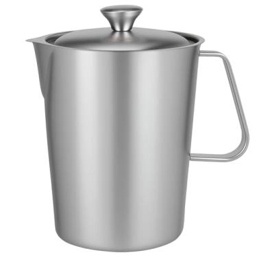 Imagem de Jarra de espuma de leite de aço inoxidável de 1000 ml com alça e tampa, à prova de ferrugem, copo graduado de metal com marcação transparente adequada para restaurante doméstico (prata-1-1000 ml)