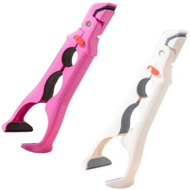 Imagem de Grippers de placa quente de cabeça dupla 3 em 1, Gripper de placa anti-escaldante para tigelas, pratos e vapores, ferramenta de cozinha de silicone resistente ao calor com fechadura (Pink+White)