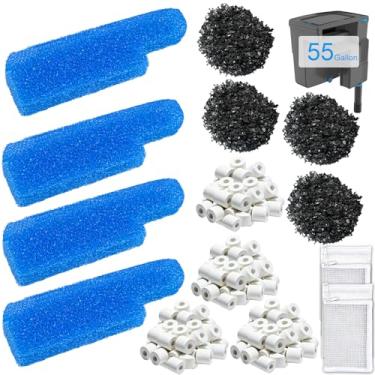 Imagem de Kit de manutenção de mídia de aquário de substituição para filtro Seachem Tide de 55 galões - Inclui 4 esponjas azuis, 4 sacos de carbono ativado, 4 anéis de cerâmica e 4 sacos de malha