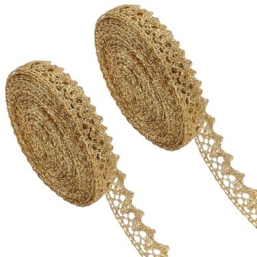 Imagem de GORGECRAFT 2 rolos 10 jardas de fita metálica de crochê com acabamento em renda dourada de 1,5 cm para artesanato, acabamento de renda dourada para costura, pacote de presente, embrulho de roupas