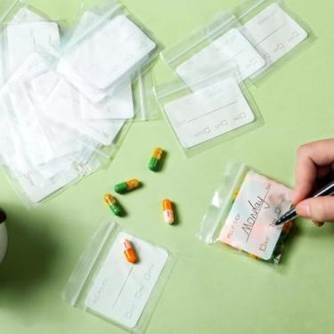 Imagem de Pacote com 100 sacos de comprimidos reutilizáveis, pequeno organizador de medicamentos com zíper para vitaminas, pílulas de viagem e medicamentos diários