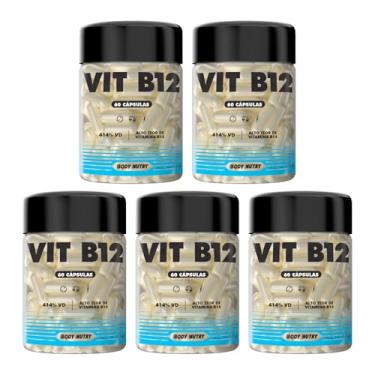 Imagem de 5x Vitamina B12 Pura Cianocobalamina Concentrado Multivitamínico 60 Cápsulas Suplemento Alimentar Auxilia Metabolismo Energético Funcionamento do Sistema Imune - Body Nutry