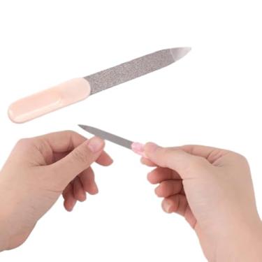 Imagem de Lixas de unha de aço inoxidável, jateamento de areia dupla face, cores sortidas, conjunto de ferramentas de polimento de manicure (bege)