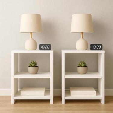 Imagem de Kit Criado Mesa de Cabeceira MDF Branco Quarto Sala Escritório Mesinha