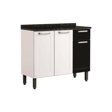 Imagem de Balcão de Aço Tampo 3 Portas 1 Gaveta Múltipla Bertolini, Branco/Preto