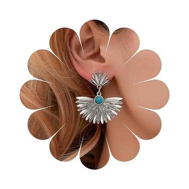 Imagem de Aneneiceera Brincos tribais boho com pingente de filigrana prateada, semicírculo, brincos pequenos de semicírculo, brincos punk divertidos, brincos de turquesa minúsculos, joias femininas, Zinco, Sem